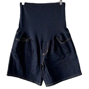 Liz Lange Dark Blue Denim Jean Over The Bump Shorts S